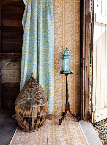 Breakfast in Bed Fabric Green Gold